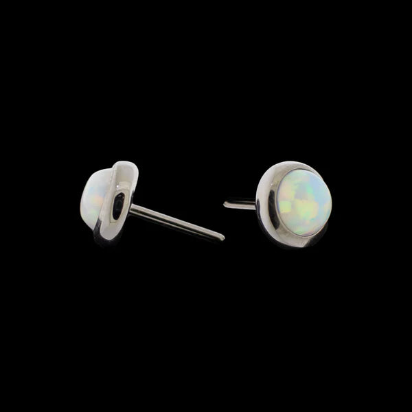 NeoMetal & Khrysos 2.5 mm White Opal Threadless Gem End and Flat Back Labret Post ASTM F-136 Titanium Pair